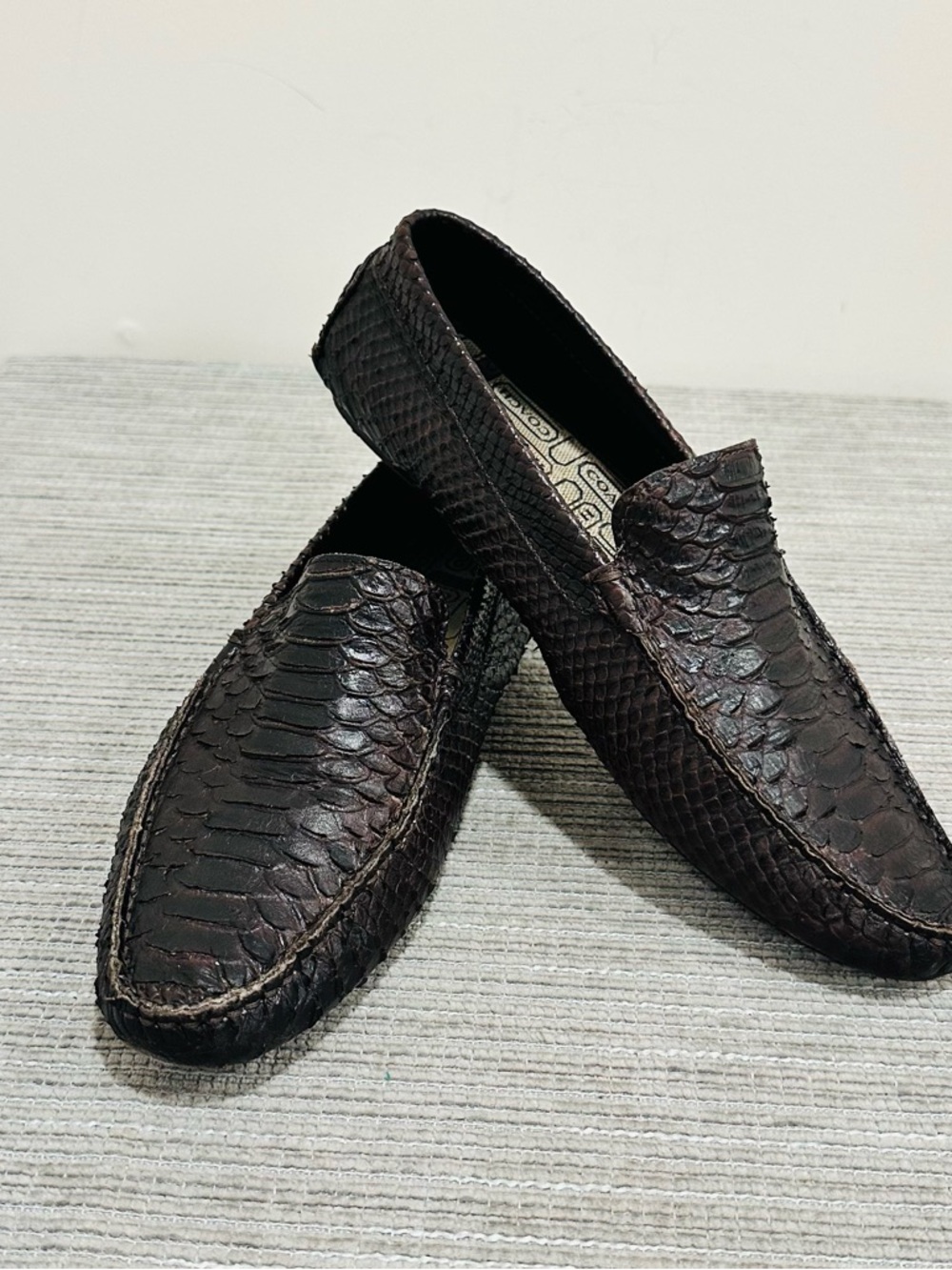 COACH Gary Men's Genuine Python Snakeskin Driving Loafers Shoes Brown 8,5 D
